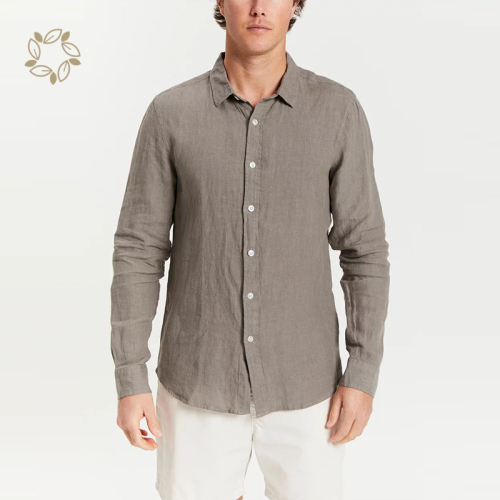 Sustainable linen men shirt organic shirts for men long sleeve camisas eco friendly men linen shirt casual
