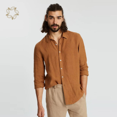 Organic linen shirts men long sleeve shirts for men eco friendly camisas sustainable men linen shirt