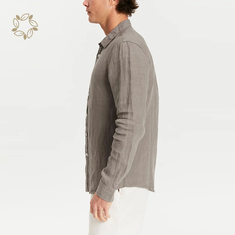 Sustainable linen men shirt organic shirts for men long sleeve camisas eco friendly men linen shirt casual