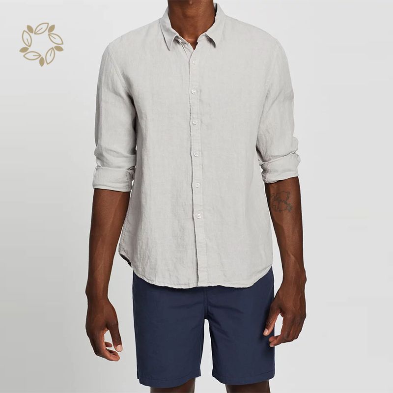 Organic linen shirts men long sleeve shirts for men eco friendly camisas sustainable men linen shirt