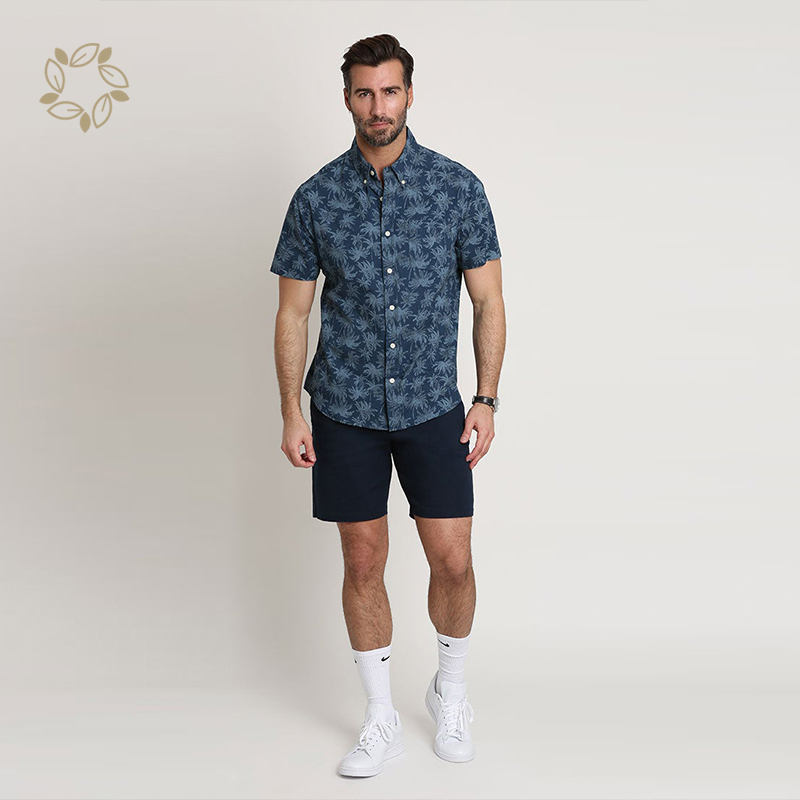 Print shirts for men organic cotton men wear hawaiian beach shirt eco friendly camisas short sleeve men's flower shirt