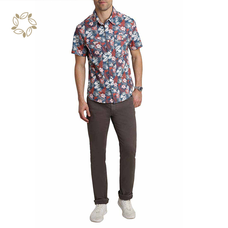 Organic cotton shirts for men print men's flower shirt sustainable Hawaiian shirt short sleeve camisas eco friendly