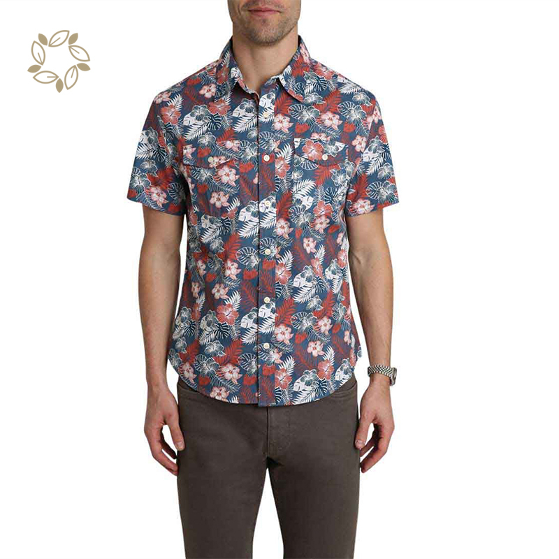 Organic cotton shirts for men print men's flower shirt sustainable Hawaiian shirt short sleeve camisas eco friendly