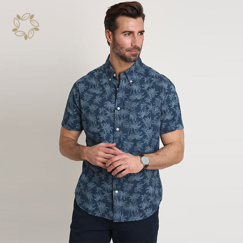 Print shirts for men organic cotton men wear hawaiian beach shirt eco friendly camisas short sleeve men's flower shirt