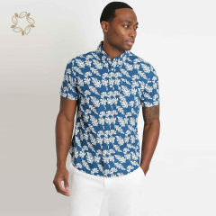 Print shirts for men organic cotton men wear hawaiian beach shirt eco friendly camisas short sleeve men's flower shirt
