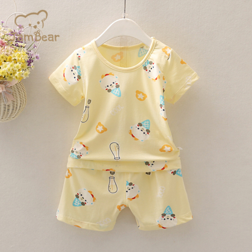 JamBear Organic Baby Organic cotton Pajamas Set Baby short sleeve shorts Summer clothes Thin newborn underwear set