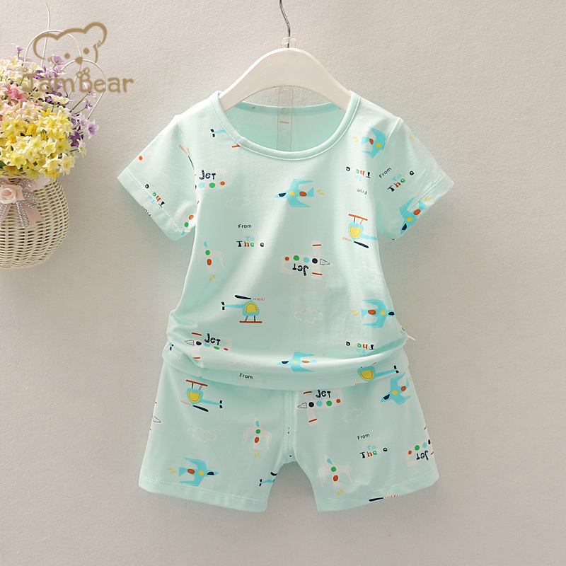 JamBear Organic Baby Organic cotton Pajamas Set Baby short sleeve shorts Summer clothes Thin newborn underwear set