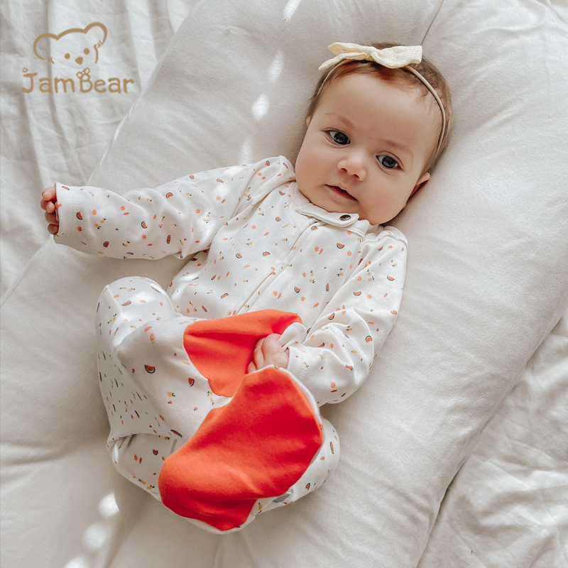 JamBear Organic Baby rompers Organic cotton Footless Romper Long Sleeve Organic Baby Clothes One Piece Zipper Jumpsuit