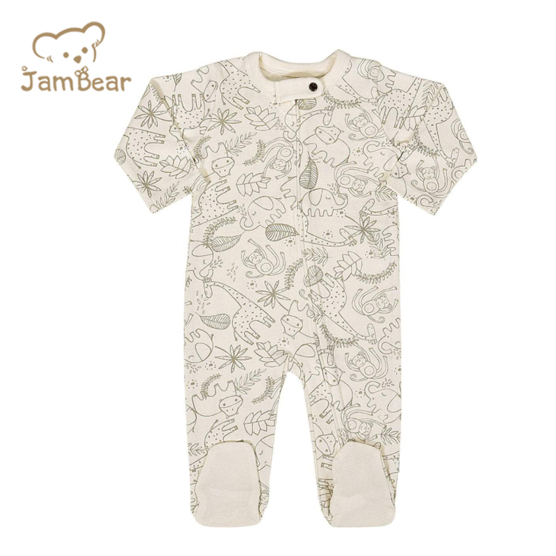 JamBear Organic Baby rompers Organic cotton Footless Romper Long Sleeve Organic Baby Clothes One Piece Zipper Jumpsuit