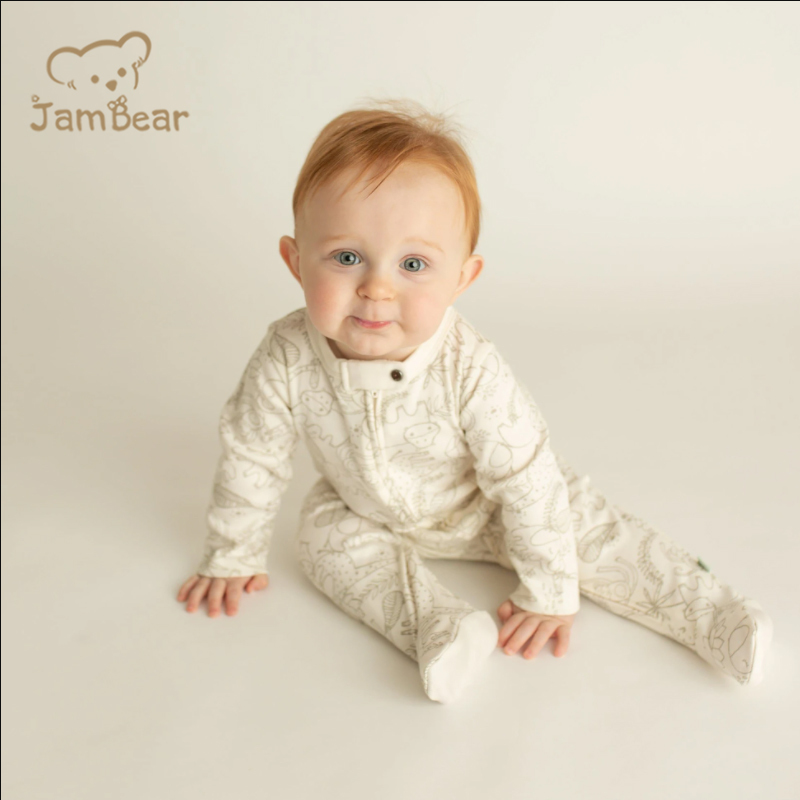 JamBear Organic Baby rompers Organic cotton Footless Romper Long Sleeve Organic Baby Clothes One Piece Zipper Jumpsuit