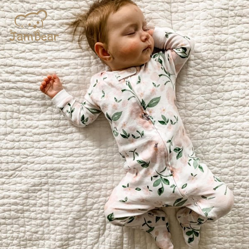 Jambear Baby girls Rompers toddler boy clothes rompers Organic cotton toddler jumpsuit zipper footie oneise