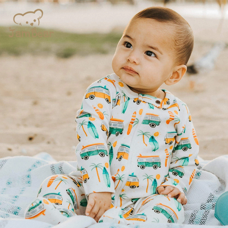 JamBear Organic Baby rompers Organic cotton Footless Romper Long Sleeve Organic Baby Clothes One Piece Zipper Jumpsuit
