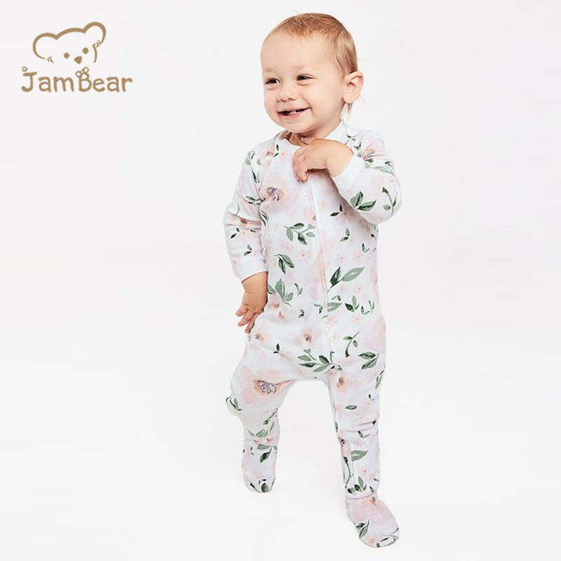 Jambear Baby girls Rompers toddler boy clothes rompers Organic cotton toddler jumpsuit zipper footie oneise