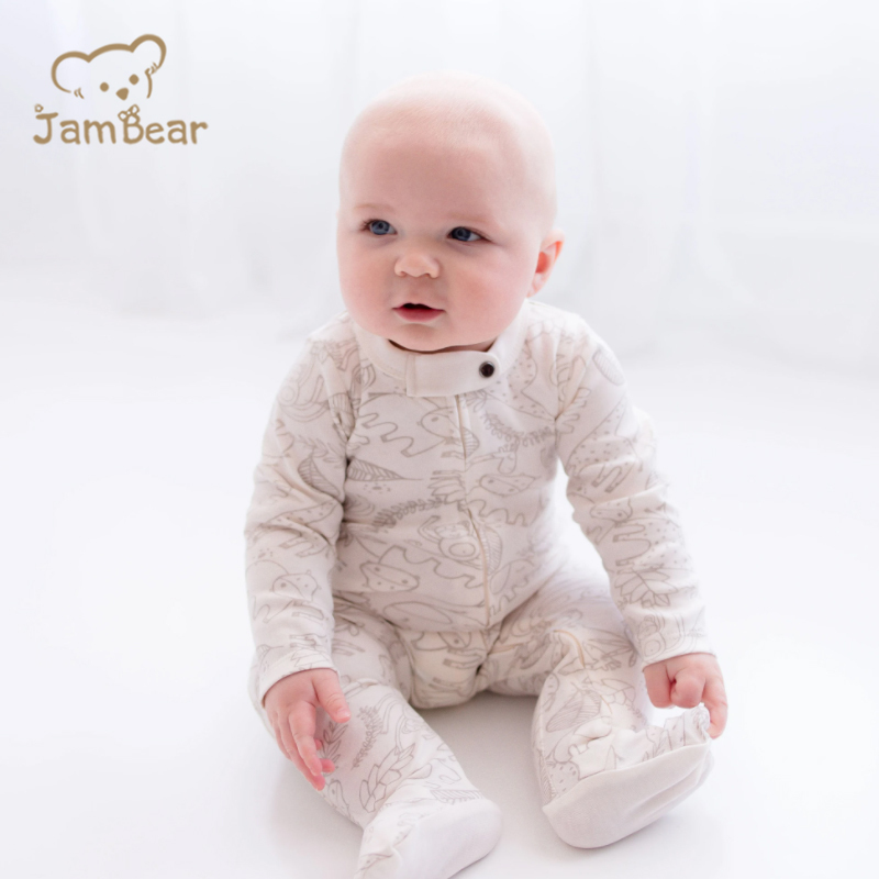 JamBear Organic Baby rompers Organic cotton Footless Romper Long Sleeve Organic Baby Clothes One Piece Zipper Jumpsuit