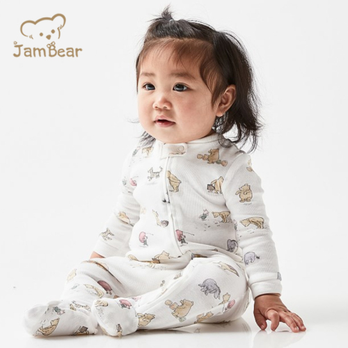 Jambear Baby girls Rompers Organic cotton toddler jumpsuit rib zipper footie oneise Zipper Sleeper baby fleece onesie sleepsuits