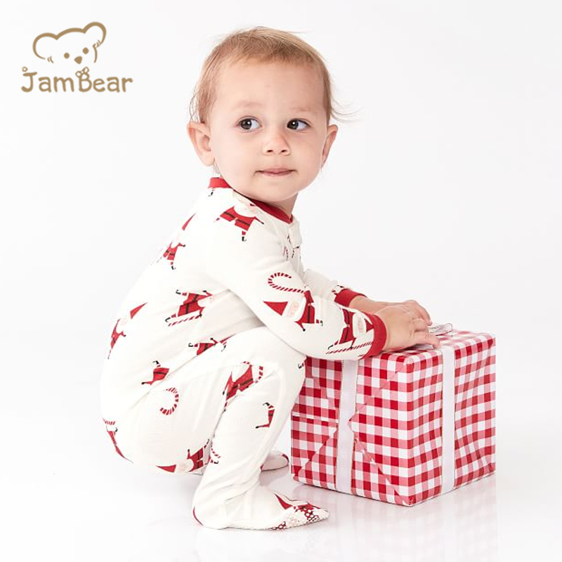 JamBear organic baby rompers organic cotton baby romper christmas kids fleece footed cotton footed zip romper