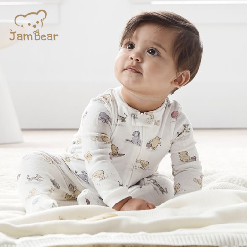 Jambear Baby girls Rompers Organic cotton toddler jumpsuit rib zipper footie oneise Zipper Sleeper baby fleece onesie sleepsuits