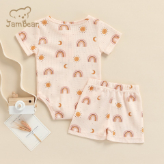 Sustainable baby romper set organic cotton baby shorts set summer waffle eco friendly toddler sets short sleeve
