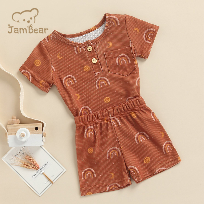 Sustainable baby romper set organic cotton baby shorts set summer waffle eco friendly toddler sets short sleeve