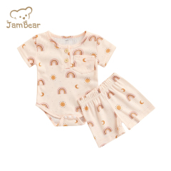 Sustainable baby romper set organic cotton baby shorts set summer waffle eco friendly toddler sets short sleeve