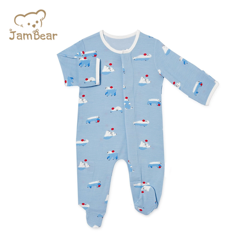 JamBear Modal Magnetic Footie magnet baby onesie organic baby clothes magnetic toddle footie magnetic custom Modal Button Romper