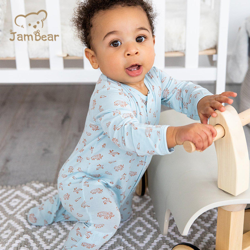 JamBear Modal Magnetic Footie magnet baby onesie organic baby clothes magnetic toddle footie magnetic custom Modal Button Romper