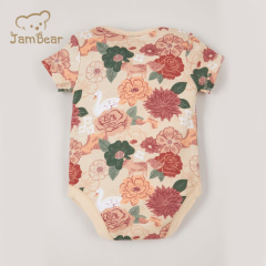 JamBear Organic Cotton Toddler Bodysuit short Sleeve Organic Baby Clothes Button summer baby suit