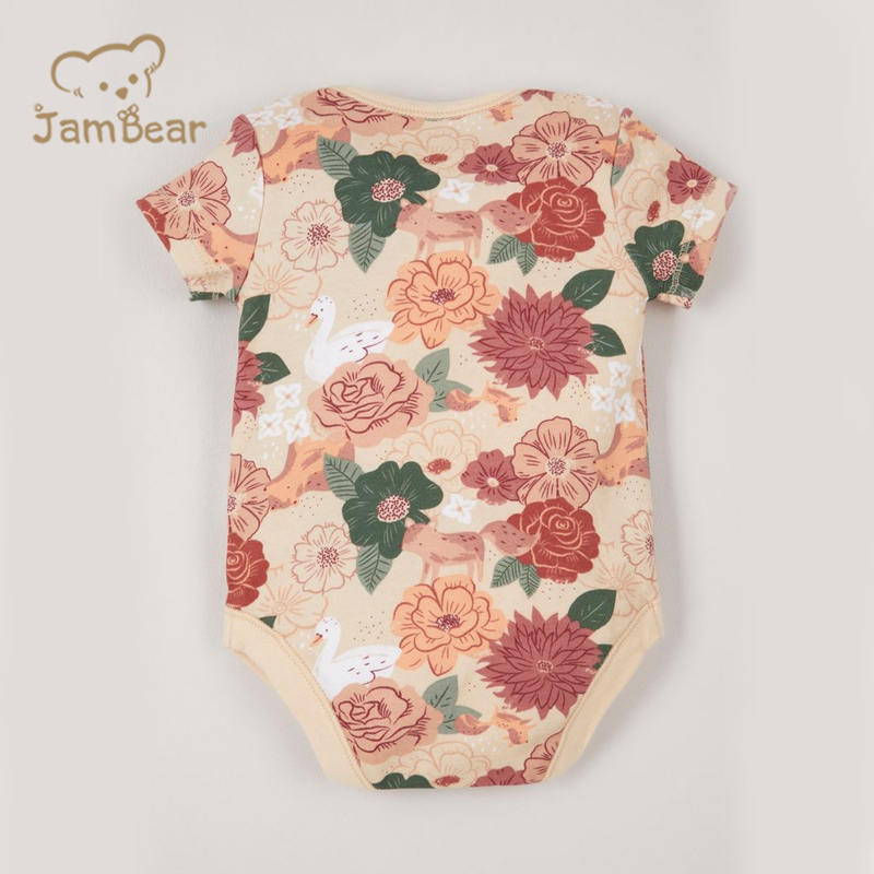 JamBear Organic Cotton Toddler Bodysuit short Sleeve Organic Baby Clothes Button summer baby suit