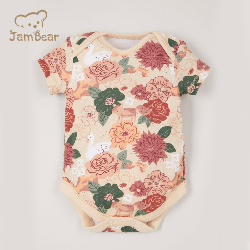 JamBear Organic Cotton Toddler Bodysuit short Sleeve Organic Baby Clothes Button summer baby suit