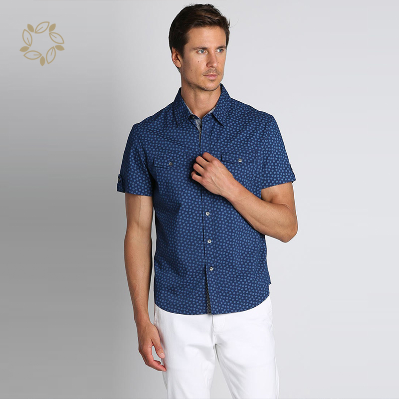 Organic cotton print short sleeve shirt susainable shirts for men eco friendly camisas shirts custom logo