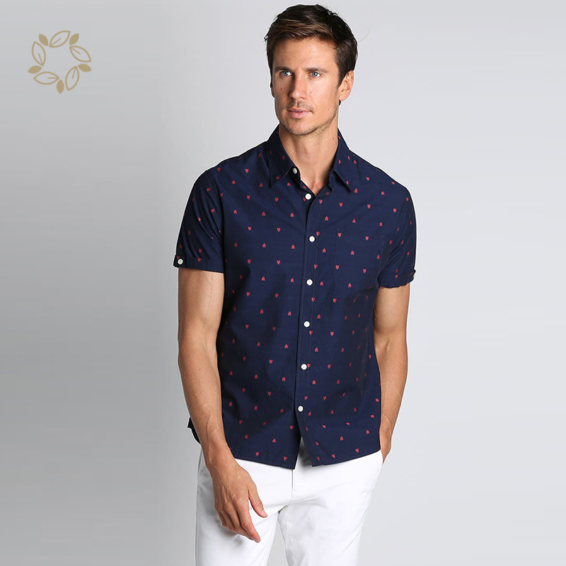 Organic cotton print short sleeve shirt susainable shirts for men eco friendly camisas shirts custom logo
