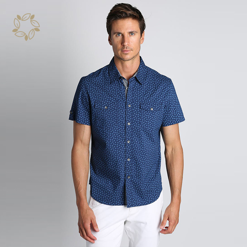 Organic cotton print short sleeve shirt susainable shirts for men eco friendly camisas shirts custom logo