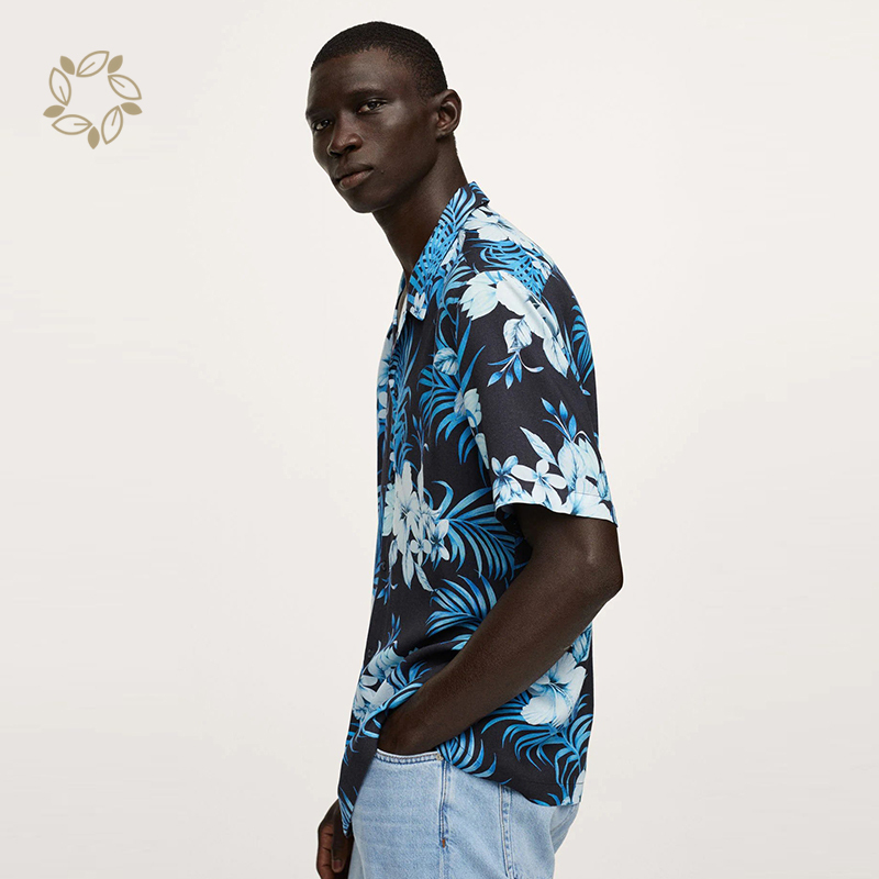 Print men's shirts organic cotton men wear hawaiian beach shirt eco friendly shirts for men short sleeve camisas