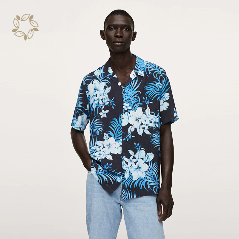 Print men's shirts organic cotton men wear hawaiian beach shirt eco friendly shirts for men short sleeve camisas