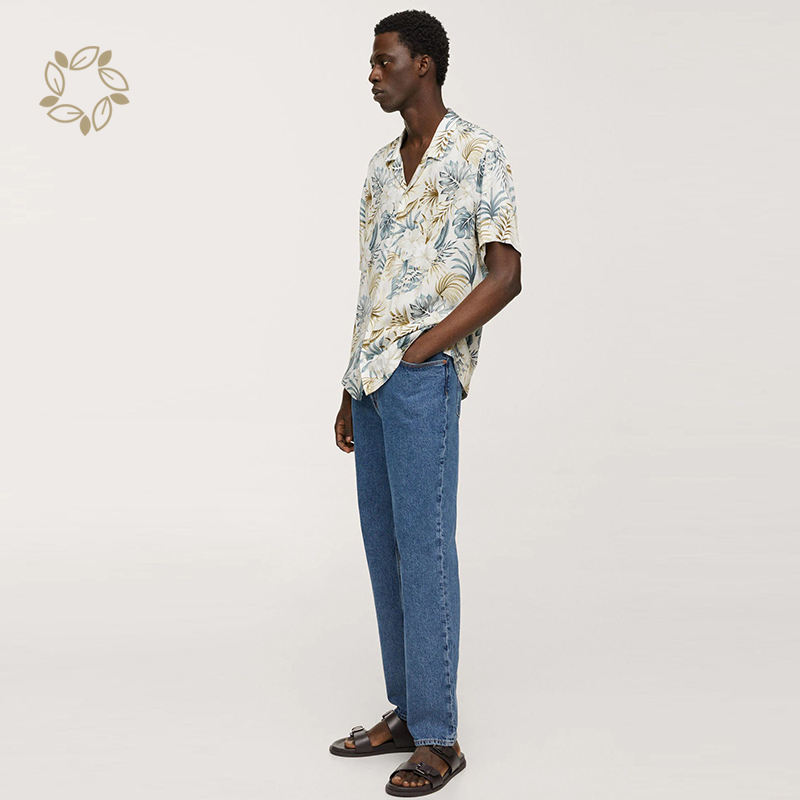 Print men's shirts organic cotton men wear hawaiian beach shirt eco friendly shirts for men short sleeve camisas