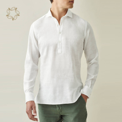 Organic linen shirts custom logo sustainable linen shirt men eco friendly linen long sleeve shirt men turn-down collar camisas