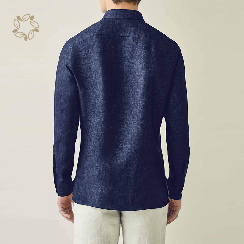 Organic linen shirts custom logo sustainable linen shirt men eco friendly linen long sleeve shirt men turn-down collar camisas