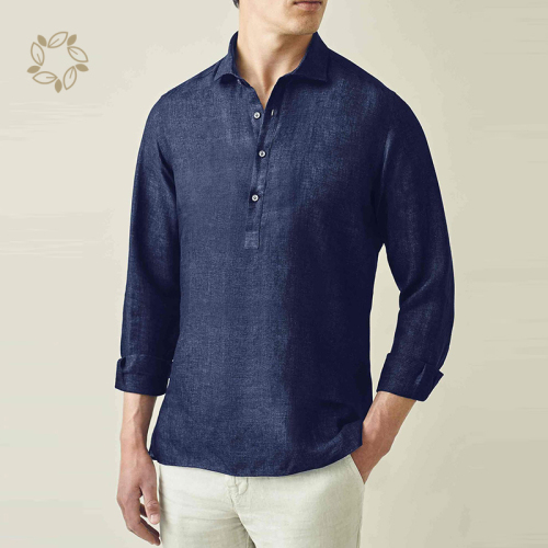 Organic linen shirts custom logo sustainable linen shirt men eco friendly linen long sleeve shirt men turn-down collar camisas