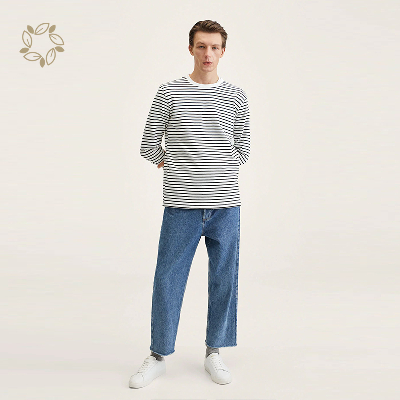 Organic cotton striped long sleeves t-shirt sustainable men's t-shirts eco friendly mens t shirts cotton