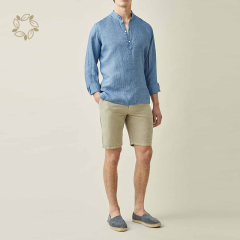 Sustainable linen shirt men long sleeve shirts for men henley eco friendly shirts for men custom logo camisas