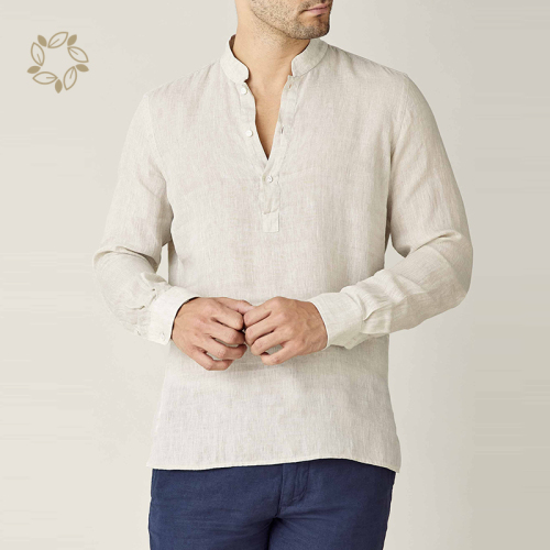 Sustainable linen shirt men long sleeve shirts for men henley eco friendly shirts for men custom logo camisas