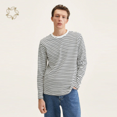 Organic cotton striped long sleeves t-shirt sustainable men's t-shirts eco friendly mens t shirts cotton