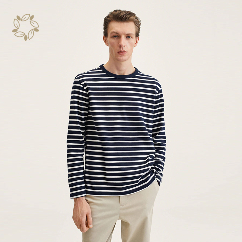 Organic cotton striped long sleeves t-shirt sustainable men's t-shirts eco friendly mens t shirts cotton