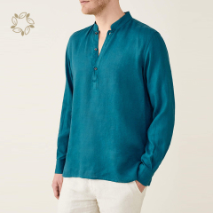 Sustainable linen shirt men long sleeve shirts for men henley eco friendly shirts for men custom logo camisas
