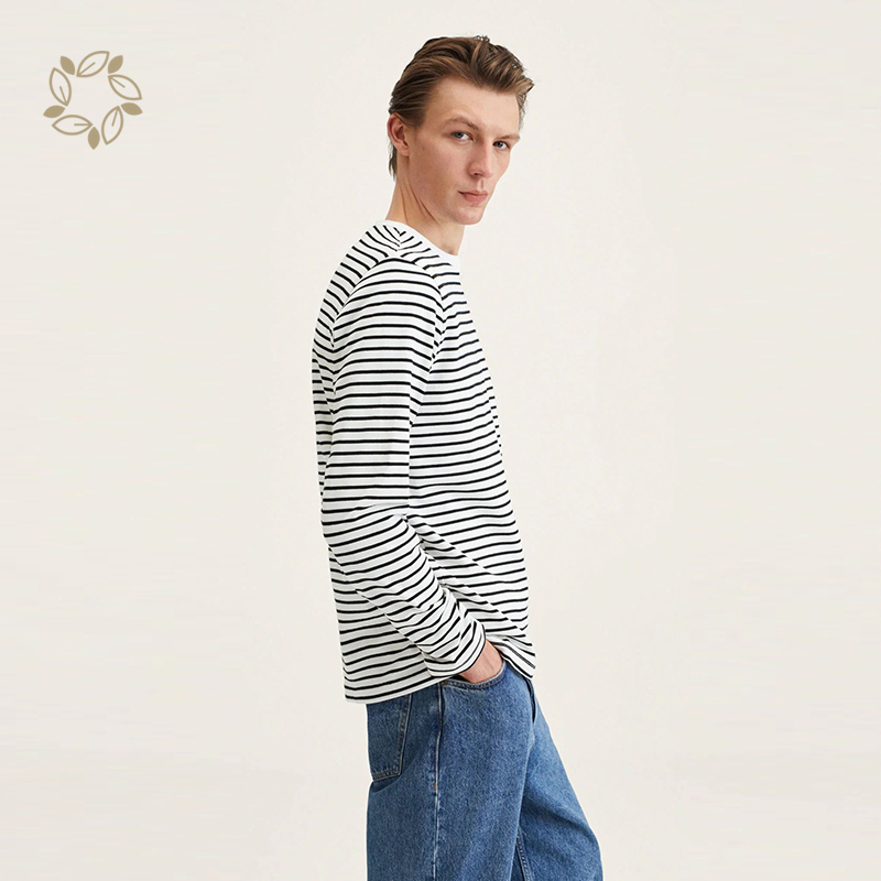 Organic cotton striped long sleeves t-shirt sustainable men's t-shirts eco friendly mens t shirts cotton