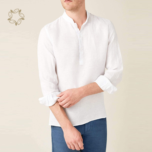 Sustainable linen shirt men long sleeve shirts for men henley eco friendly shirts for men custom logo camisas