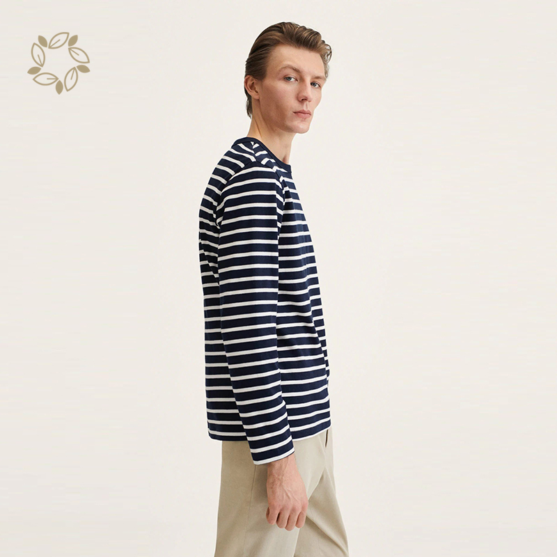 Organic cotton striped long sleeves t-shirt sustainable men's t-shirts eco friendly mens t shirts cotton