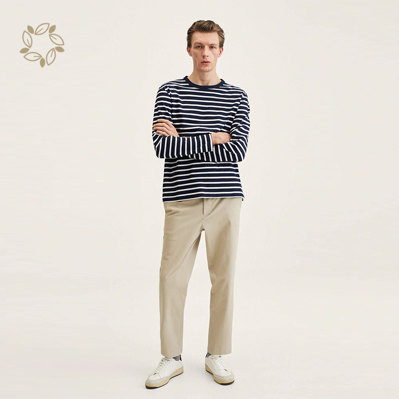 Organic cotton striped long sleeves t-shirt sustainable men's t-shirts eco friendly mens t shirts cotton
