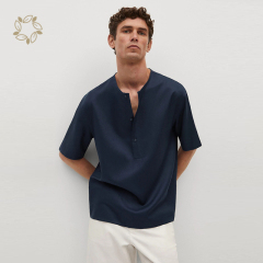 Sustainable shirts for men short sleeve regular fit lyocell linen henley shirt men's henry shirt eco friendly summer camisas
