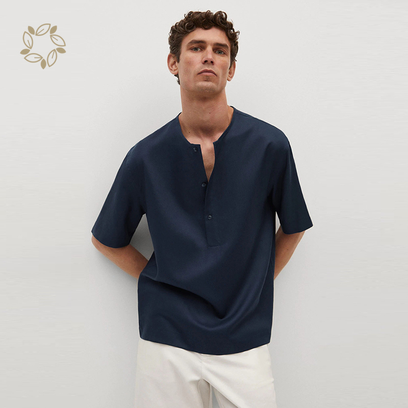 Sustainable shirts for men short sleeve regular fit lyocell linen henley shirt men's henry shirt eco friendly summer camisas